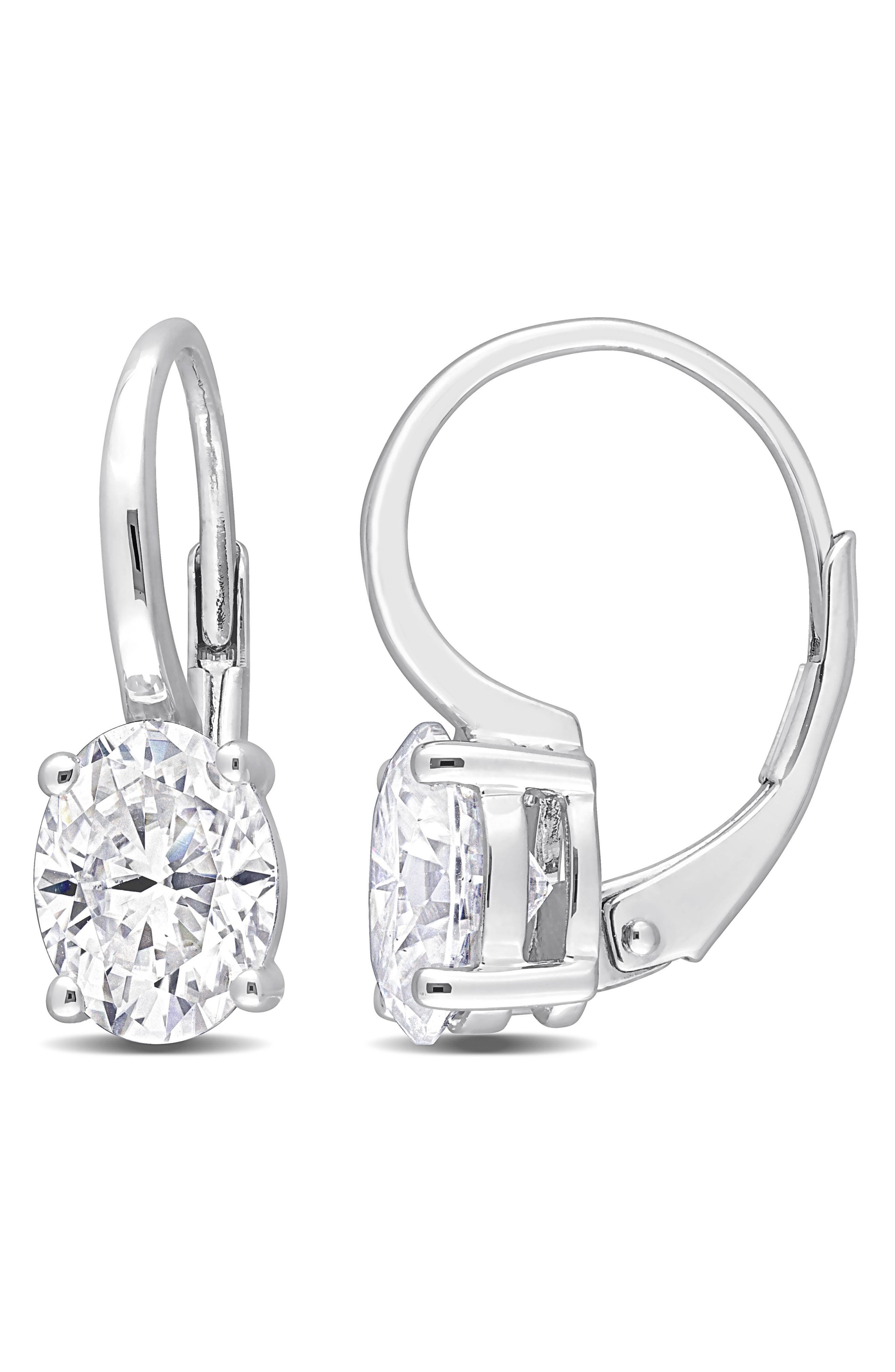 DELMAR Oval Created Moissanite Lever Back Earrings