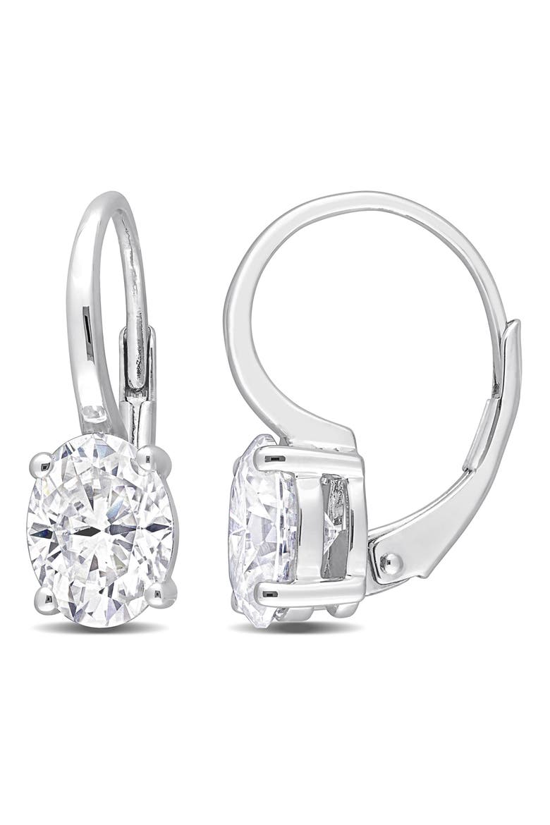 Oval Created Moissanite Lever Back Earrings, Main, color, WHITE