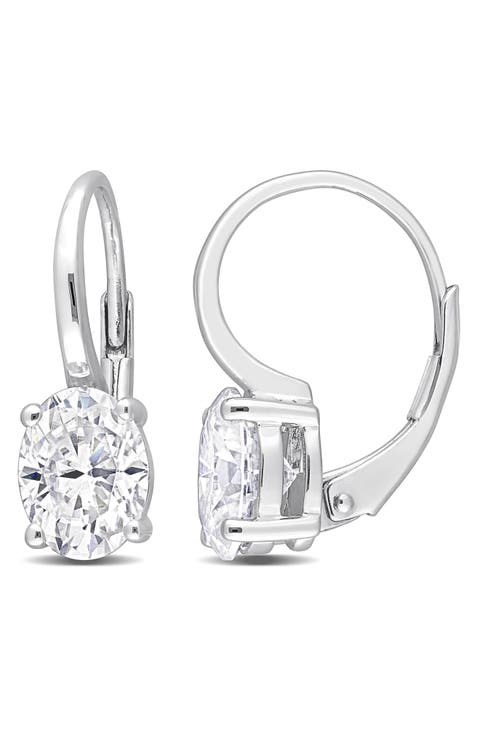 Oval Created Moissanite Lever Back Earrings