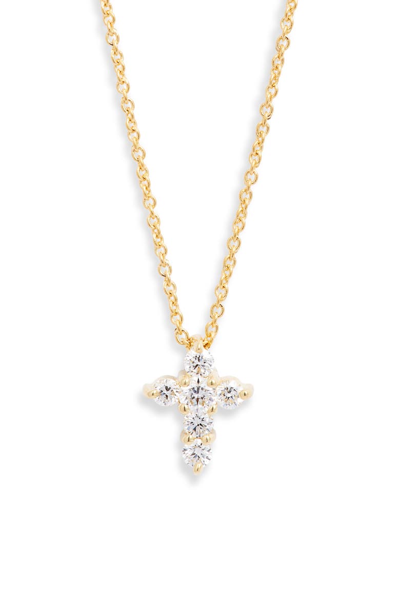 Roberto Coin Tiny Treasures Diamond Cross Pendant Necklace, Main, color, 