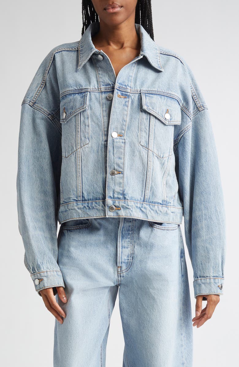 Alexander Wang Clip Denim Trucker Jacket, Main, color, Vintage Bleach Blue