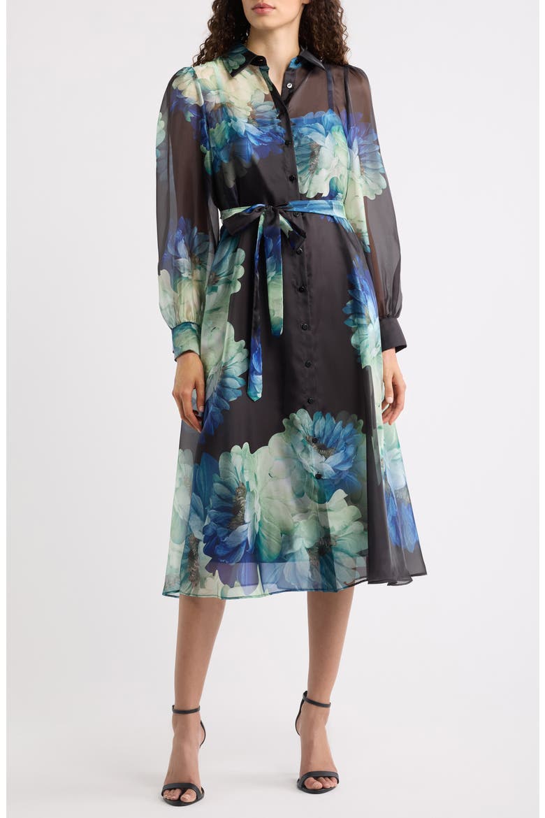 The Romy Floral Long Sleeve Midi Shirtdress, Main, color, TWILIGHT FLORAL
