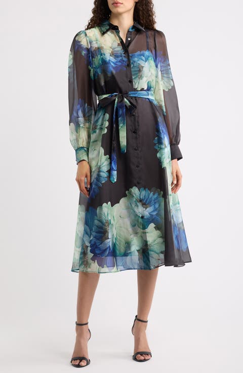 The Romy Floral Long Sleeve Midi Shirtdress