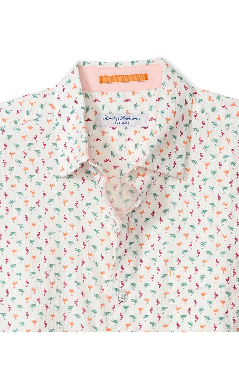 Tommy Bahama Nova Wave Flock It to You Short Sleeve Seersucker Button-Up Shirt, Alternate, color, White