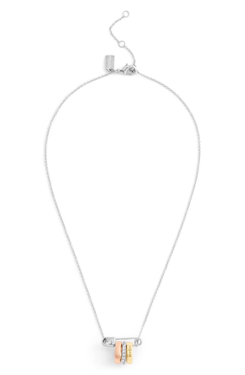COACH Safety Pin Rondelle Pendant Necklace, Alternate, color, Tritone