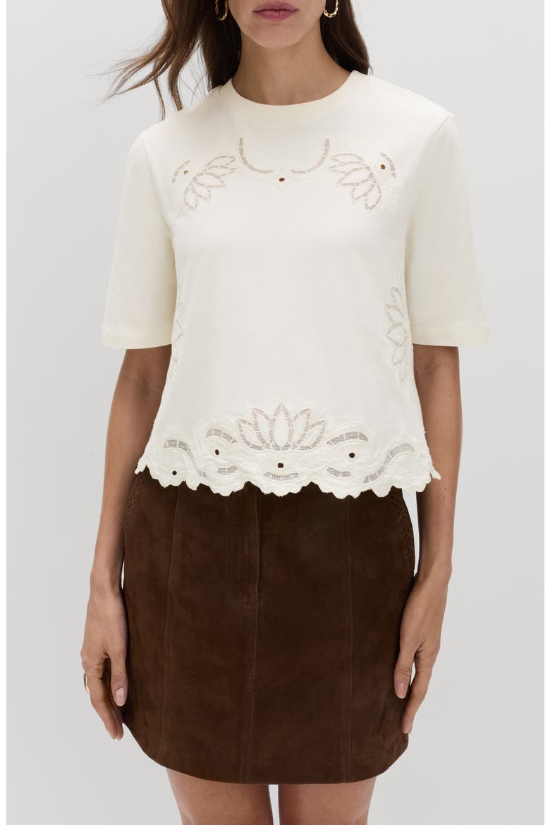 Pretty Cutwork Jersey T-Shirt, Main, color, LIGHT CREAM