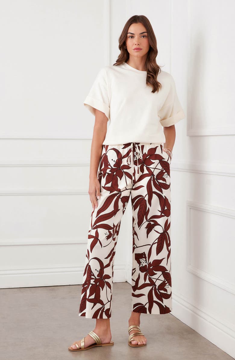 Karen Kane Floral Print Stretch Cotton Drawstring Wide Leg Pants, Alternate, color, Print