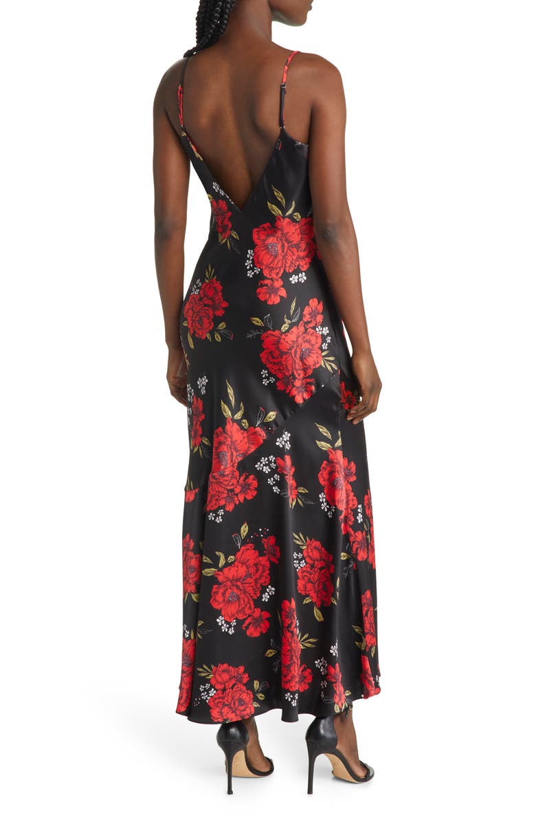 Lulus Extra Sultry Floral Cowl Neck Satin Slipdress, Alternate, color,
