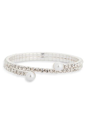 Nordstrom Rack Cubic Zirconia & Faux Pearl Coil Bracelet In Metallic