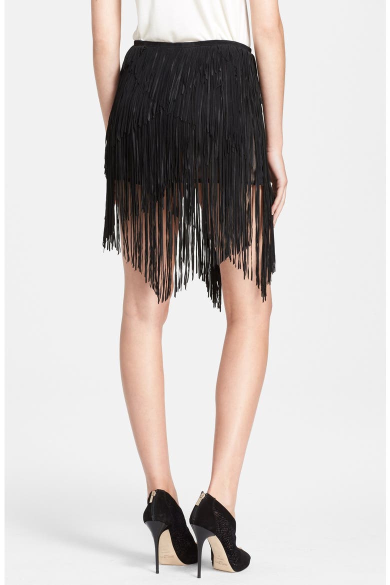 Asymmetrical Suede Fringe Skirt, Alternate, color, BLACK