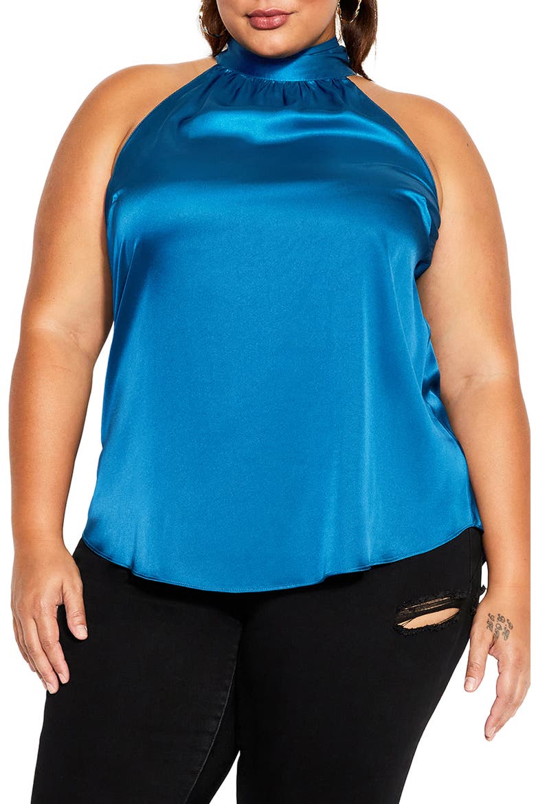 Shine Sleeveless Satin Top, Main, color, DEEP TEAL