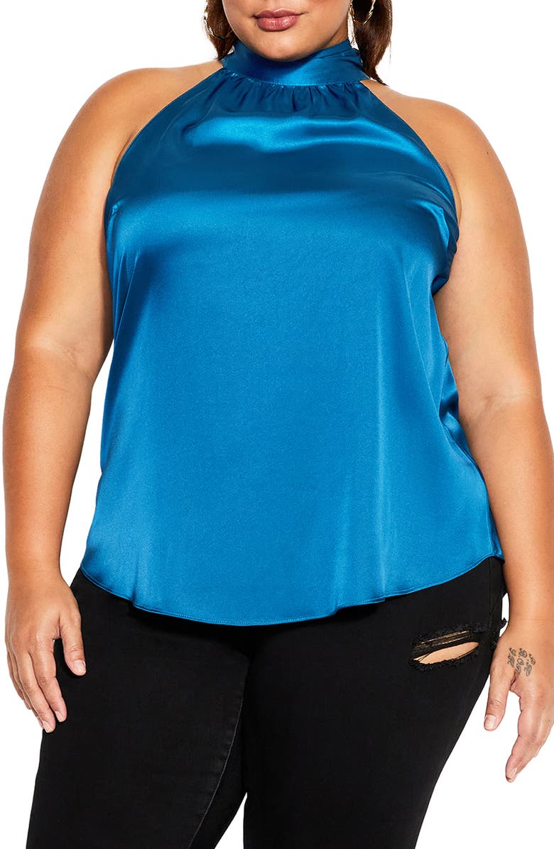City Chic Shine Sleeveless Satin Top, Main, color, 