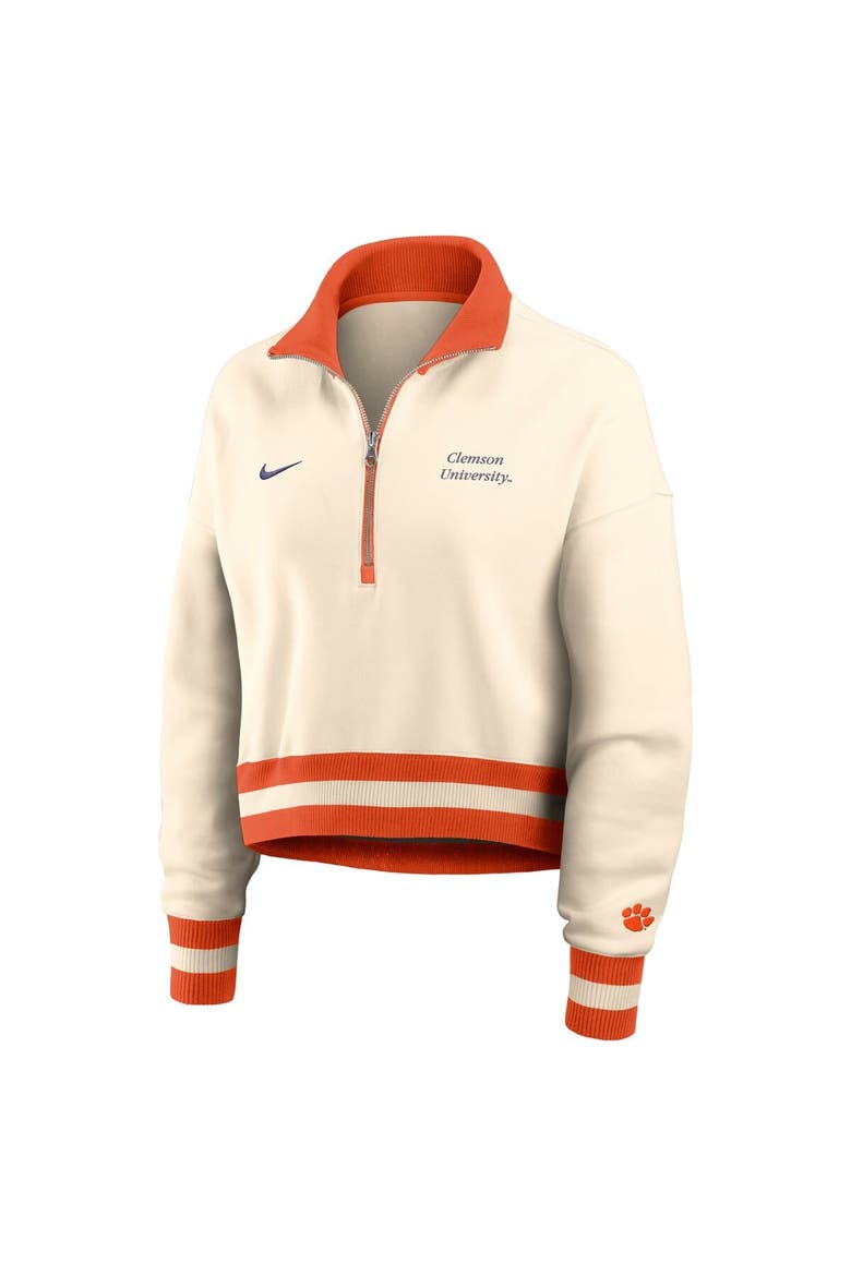 Women's Nike Tan Clemson Tigers Legacy Half-Zip Sweatshirt, Alternate, color, Cream