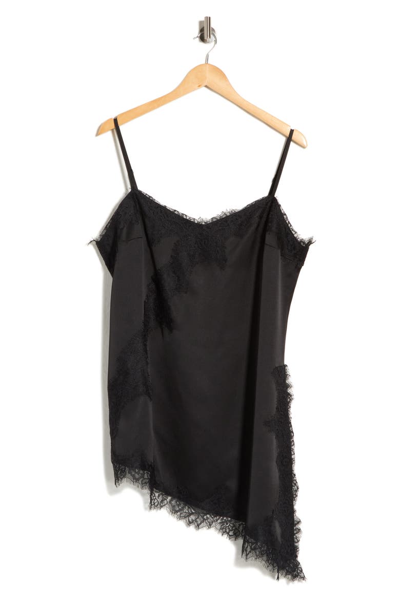 Asymmetric Satin Lace Top, Alternate, color, BLACK