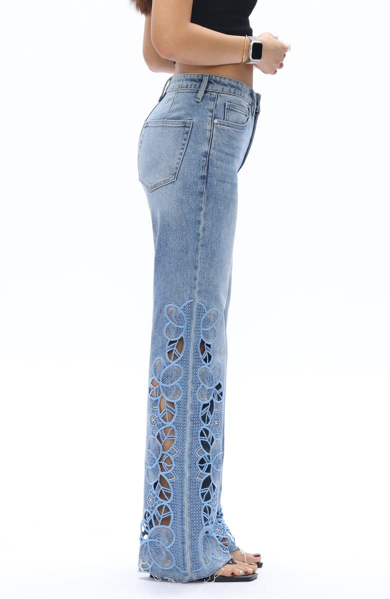 Bayeas Floral Embroidered Raw Hem Wide Leg Jeans, Alternate, color, 
