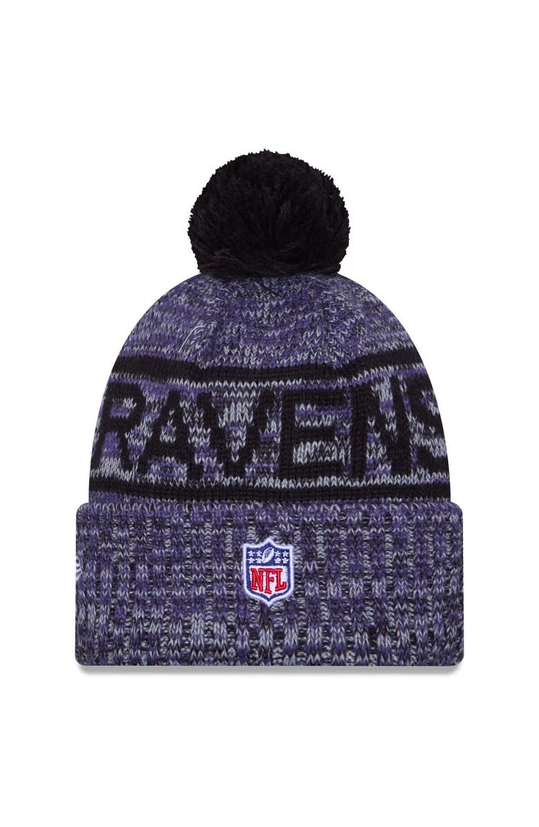 New Era Men's New Era Purple Baltimore Ravens 2025 Sideline Cold Weather Cuffed Knit Hat with Pom, Alternate, color, Purple