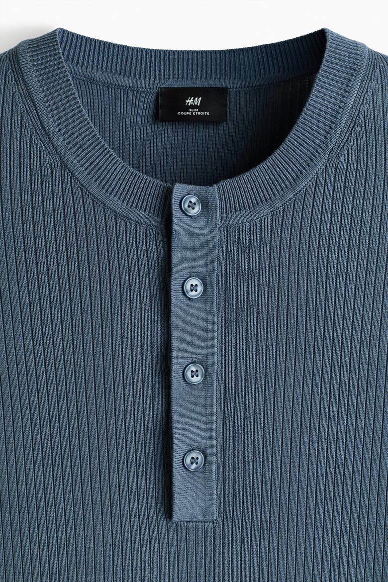Slim-fit Fine-knit Henley Shirt, Alternate, color, Dark dusty blue
