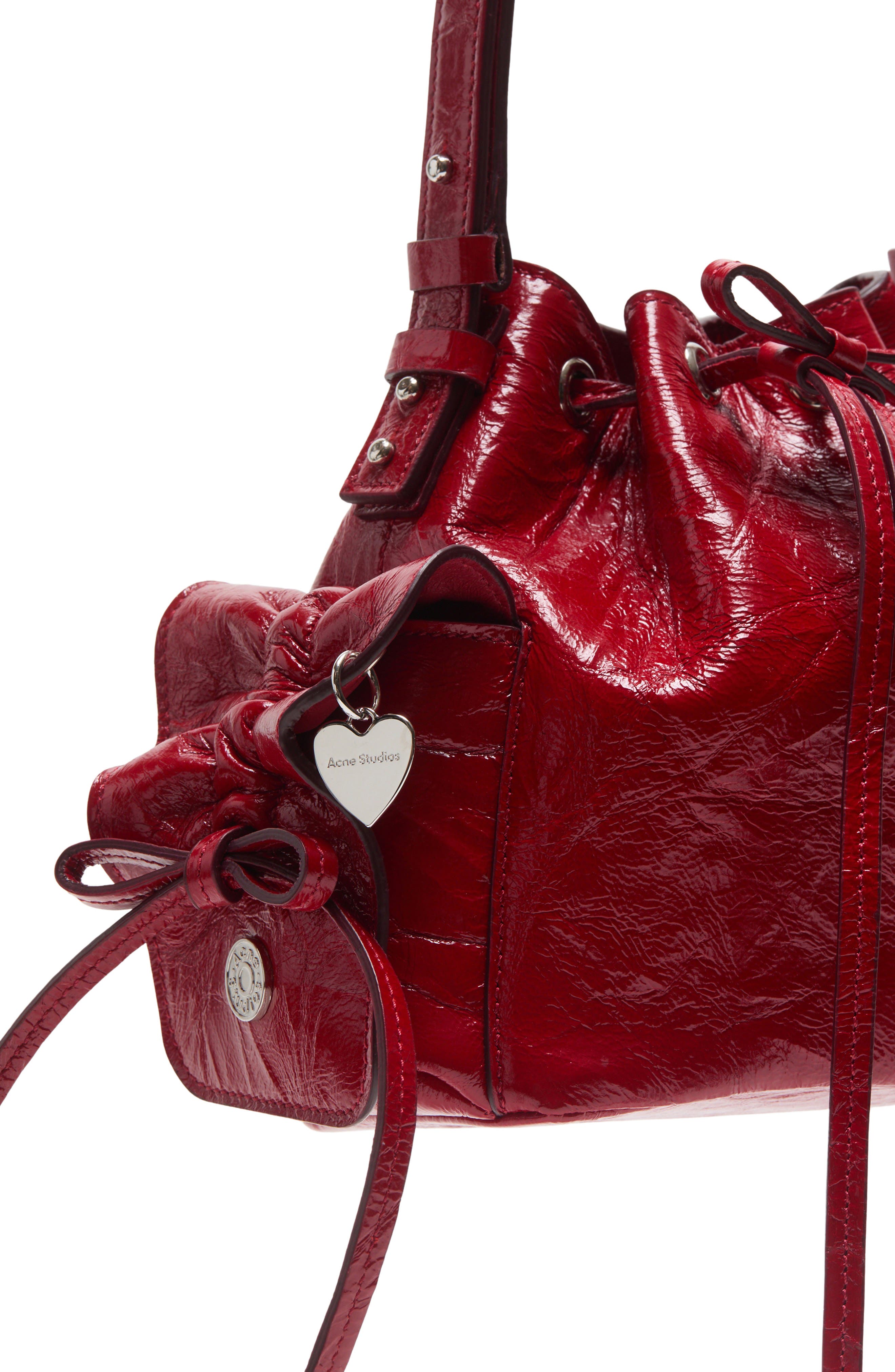 Acne Studios Mini Multipocket Crinkled Shiny Leather Bucket Bag, Alternate, color, Red