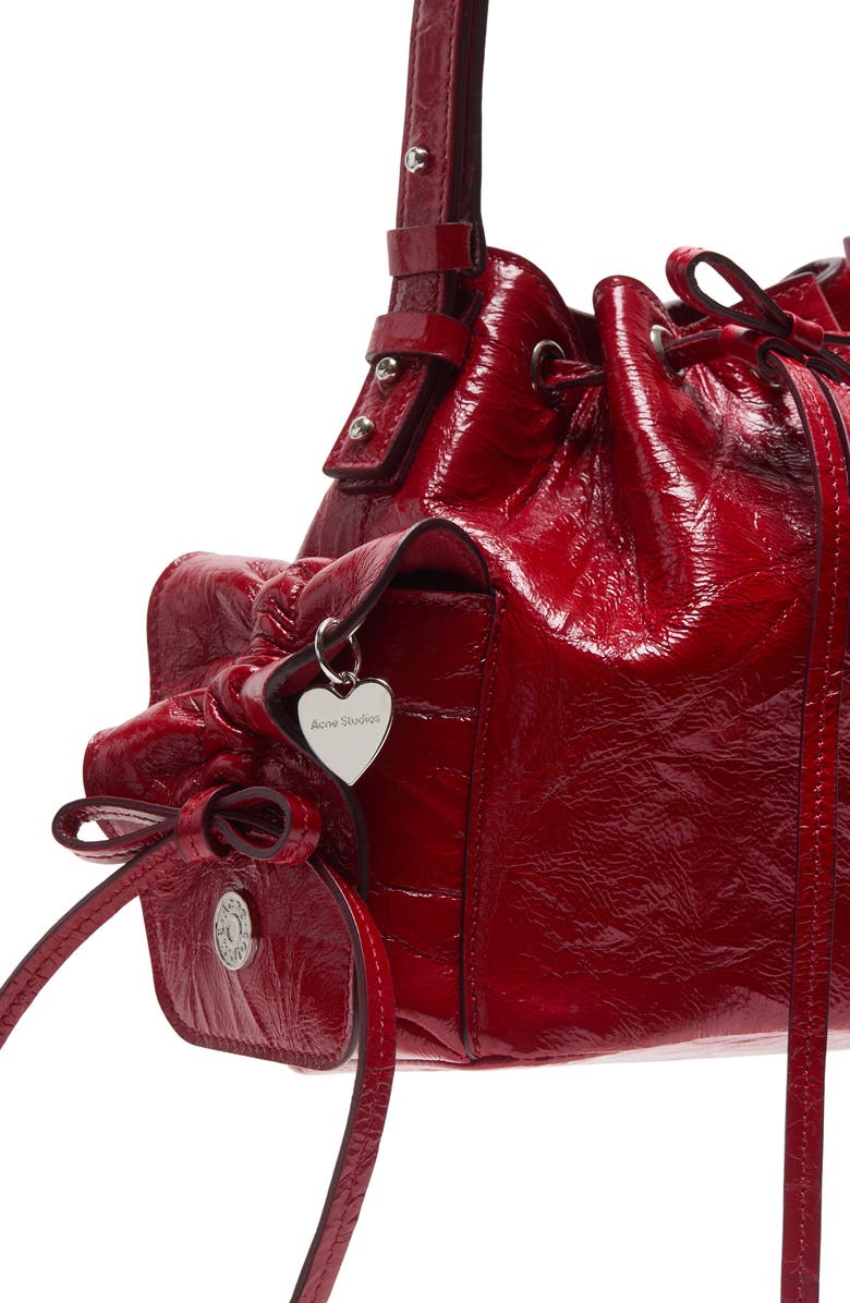 Acne Studios Mini Multipocket Crinkled Shiny Leather Bucket Bag, Alternate, color, Red