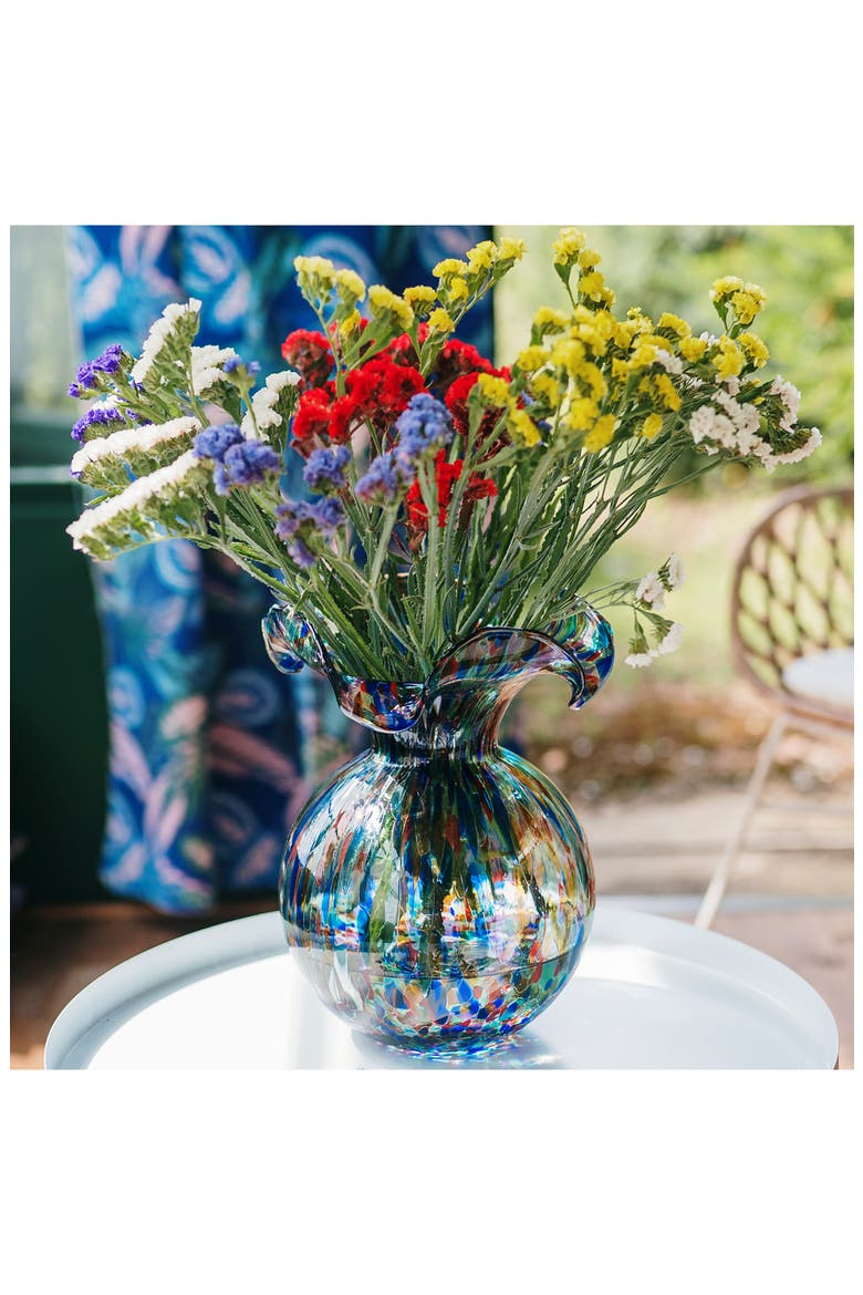 Hibiscus Glass Carnivale Medium Fluted Vase, Alternate, color, MULTI