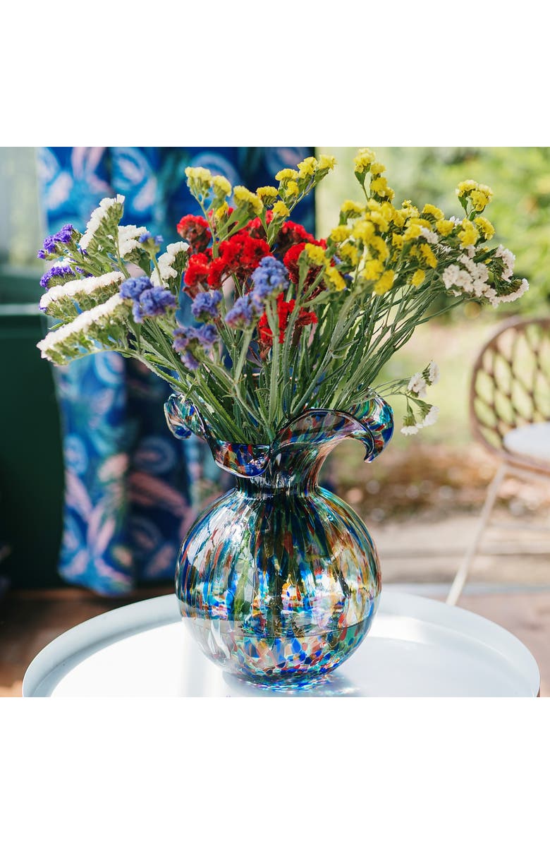 VIETRI Hibiscus Glass Carnivale Medium Fluted Vase, Alternate, color, Multi