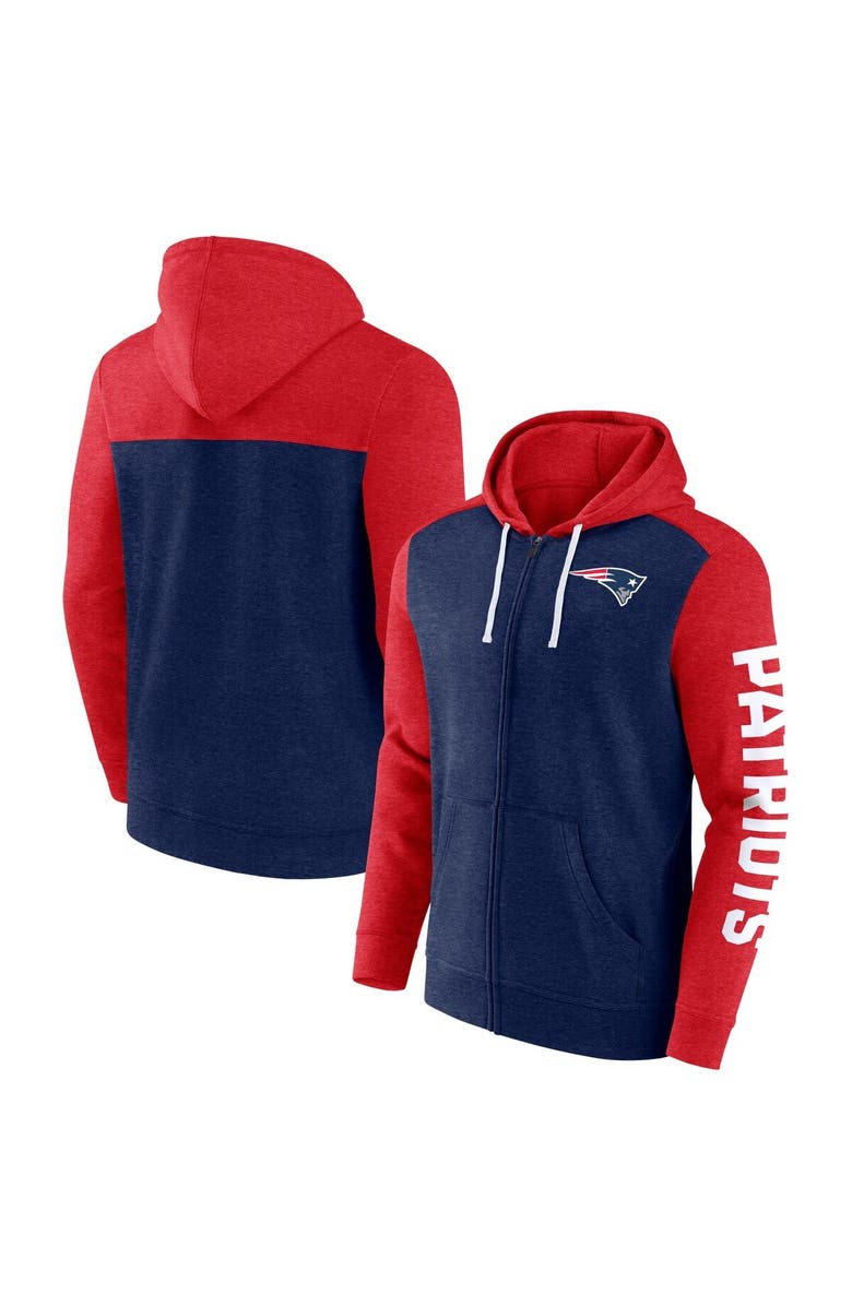 FANATICS Men's Fanatics Branded Heather Navy New England Patriots Down and Distance Full-Zip Hoodie, Alternate, color, 