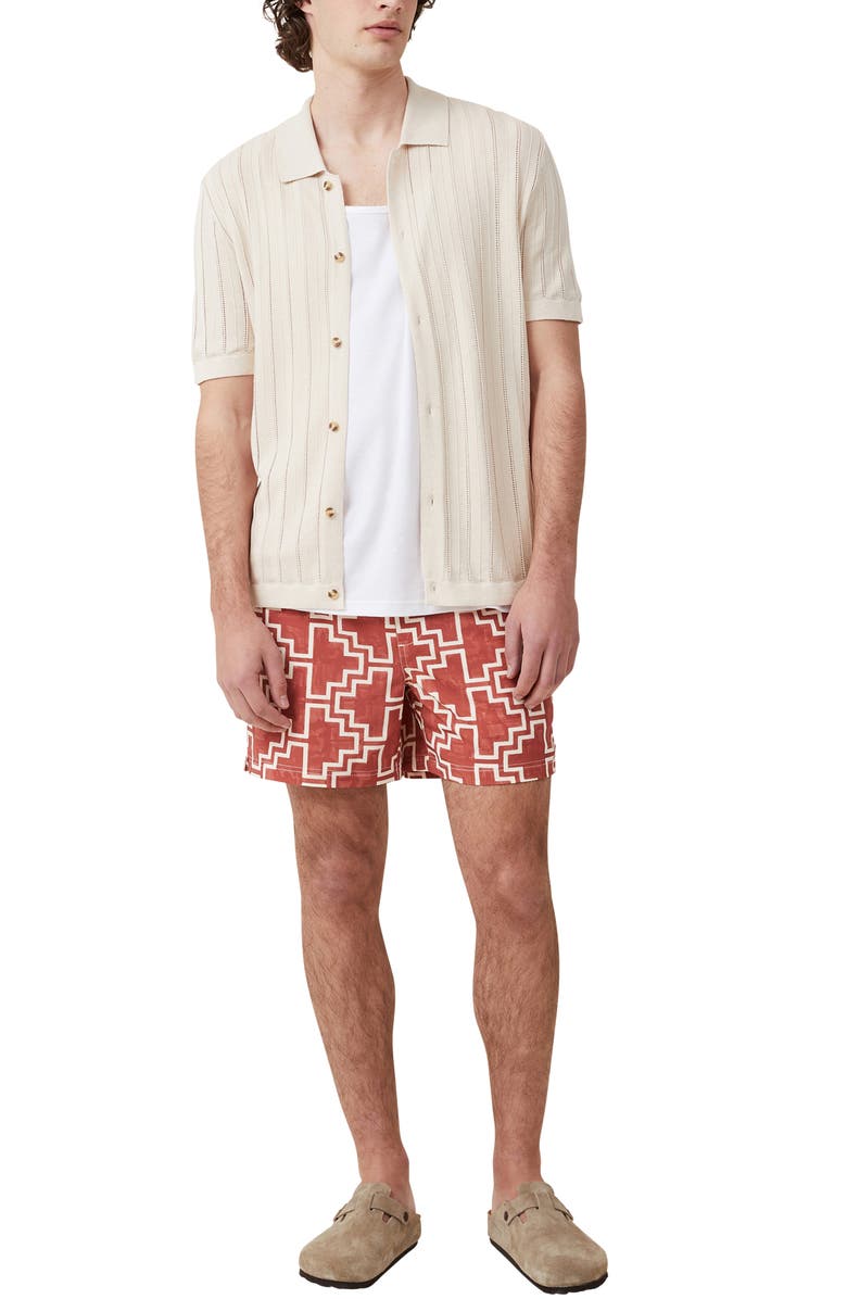 Cotton On Pablo Open Knit Button-Up Camp Shirt, Alternate, color, Ecru Ladder