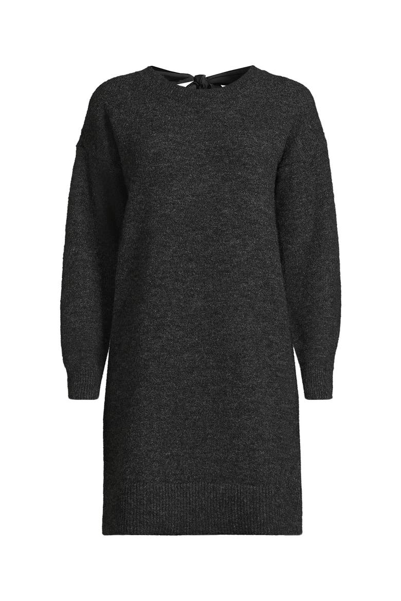 Fuzzy Bow Back Mini Sweater Dress, Alternate, color, Dark Charcoal Heather