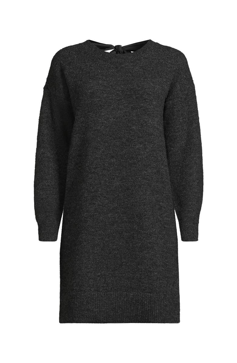 Lands' End Fuzzy Bow Back Mini Sweater Dress, Alternate, color, Dark Charcoal Heather