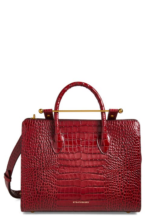 Midi Croc Embossed Leather Tote