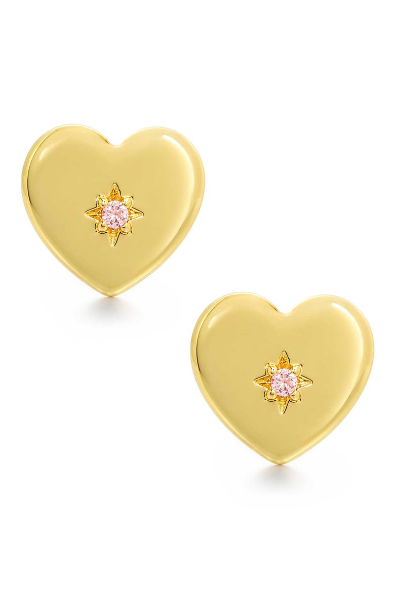 Kids' Pink Cubic Zirconia Heart Stud Earrings, Main, color, GOLD