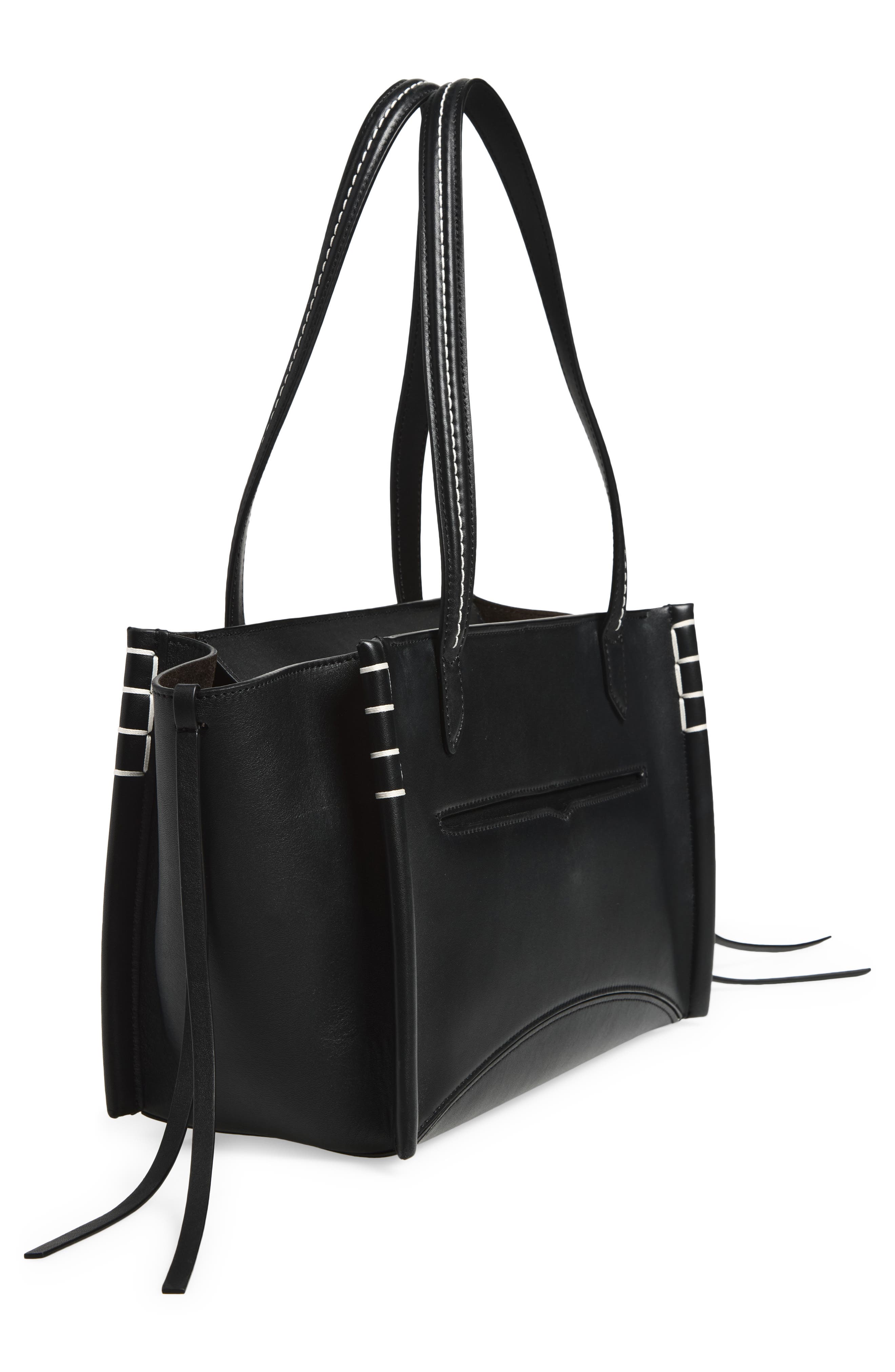 Elongated Loafer Cabas Leather Tote, Alternate, color, BLACK 999