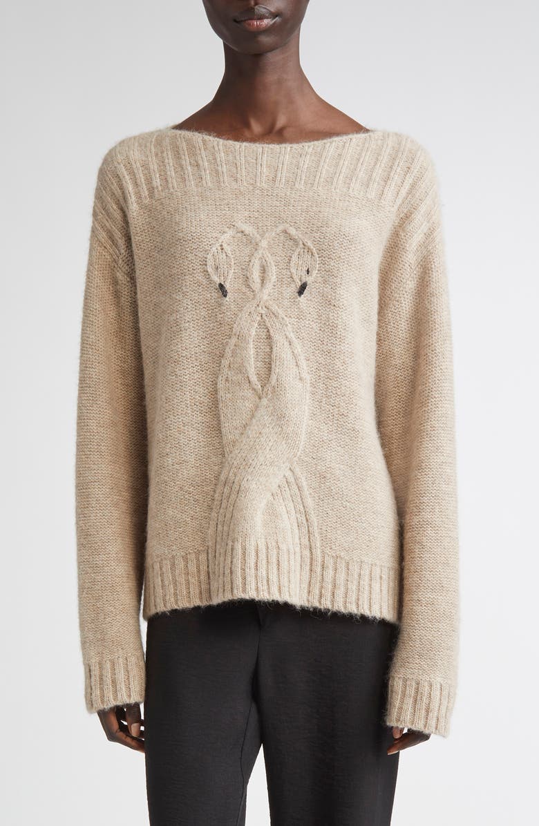 EMILY DAWN LONG Swan Cable Knit Sweater, Main, color, 