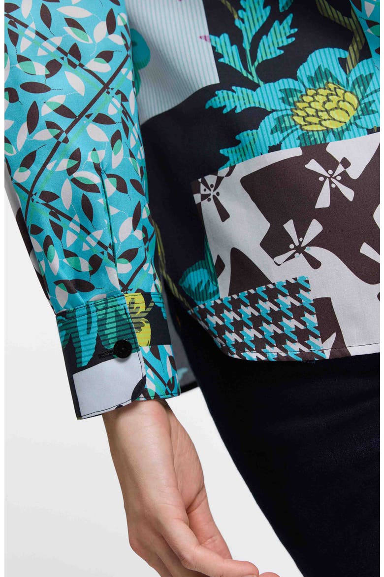 Kylie Print Cotton Sateen Button-Up Shirt, Alternate, color, TEAL MULTI
