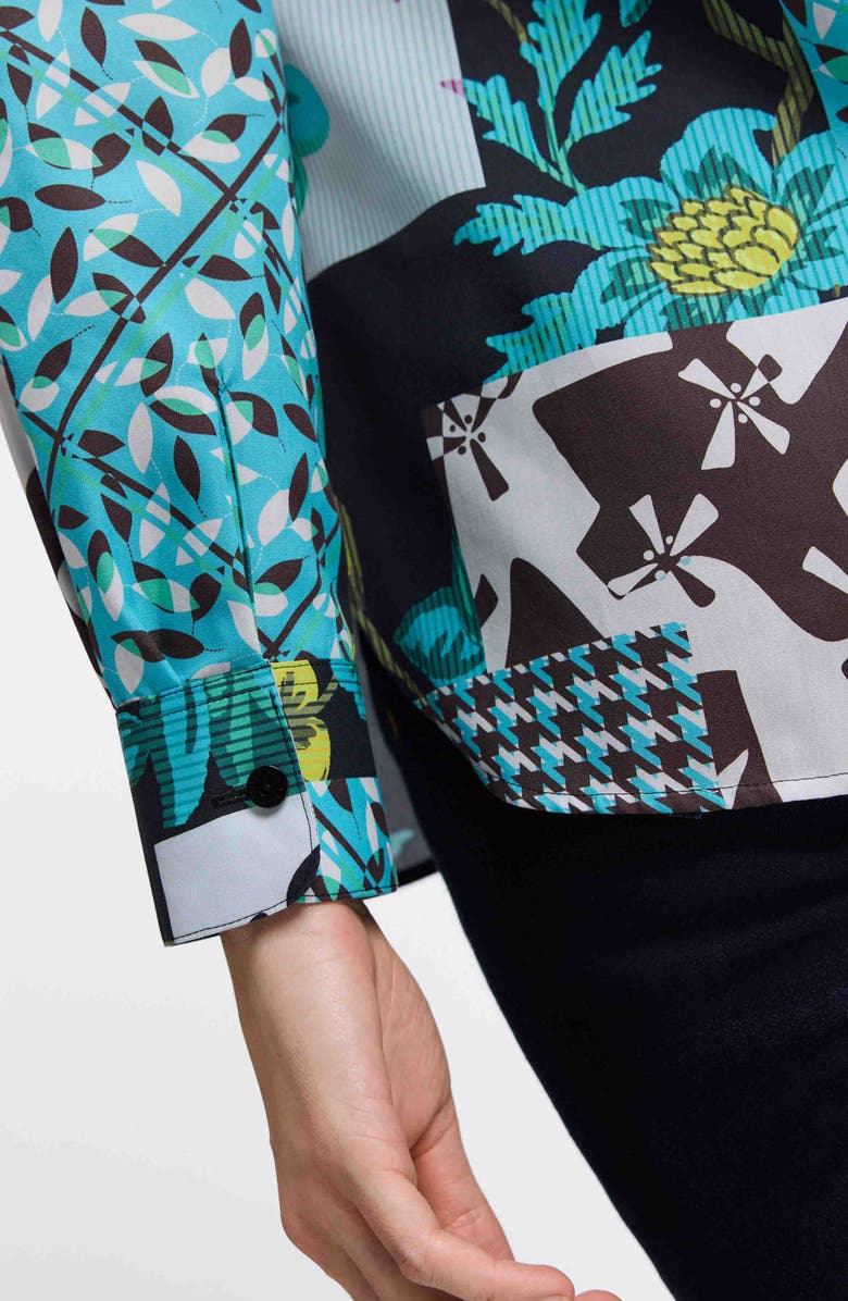 Foxcroft Kylie Print Cotton Sateen Button-Up Shirt, Alternate, color, Teal Multi