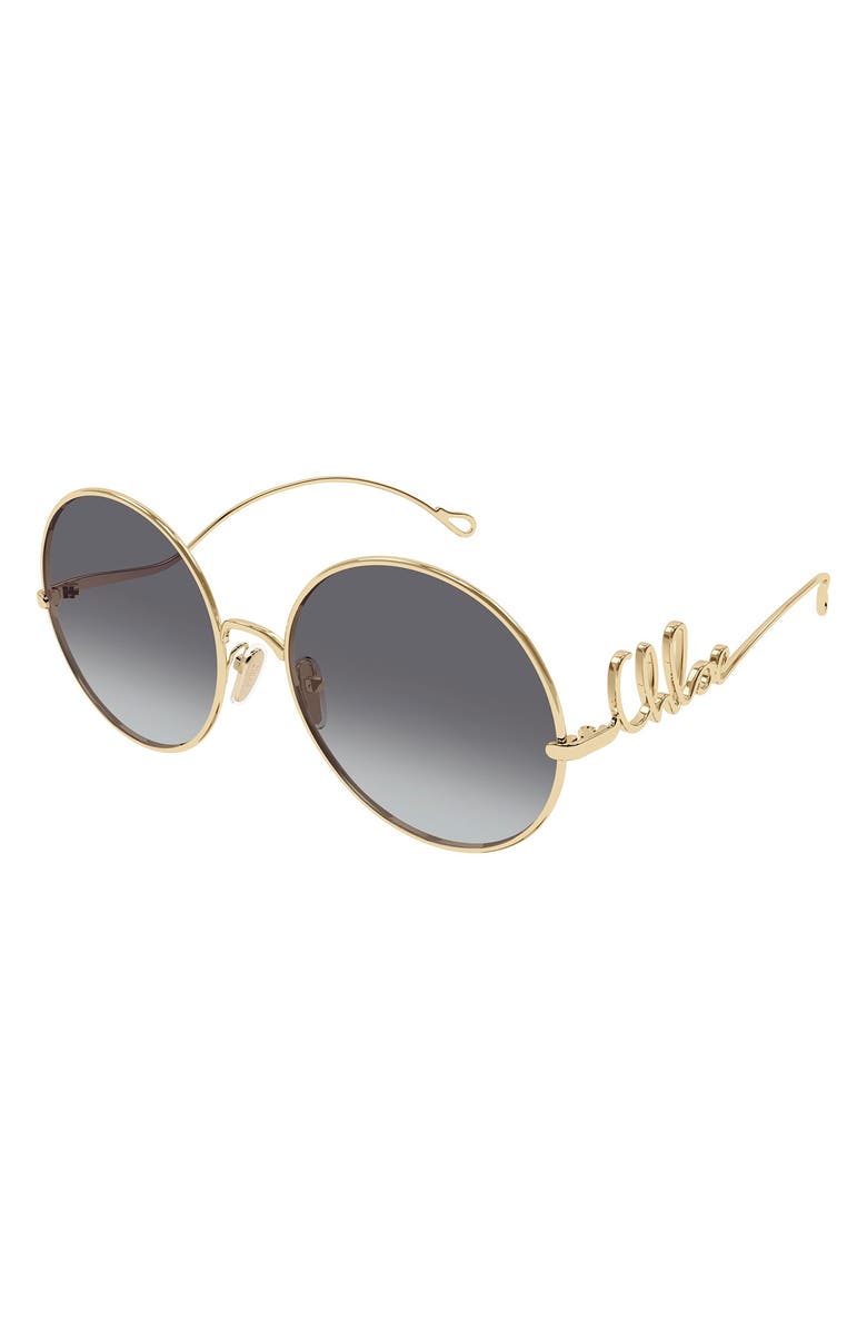Chloé 60mm Round Sunglasses, Alternate, color, Gold/ Grey Lens