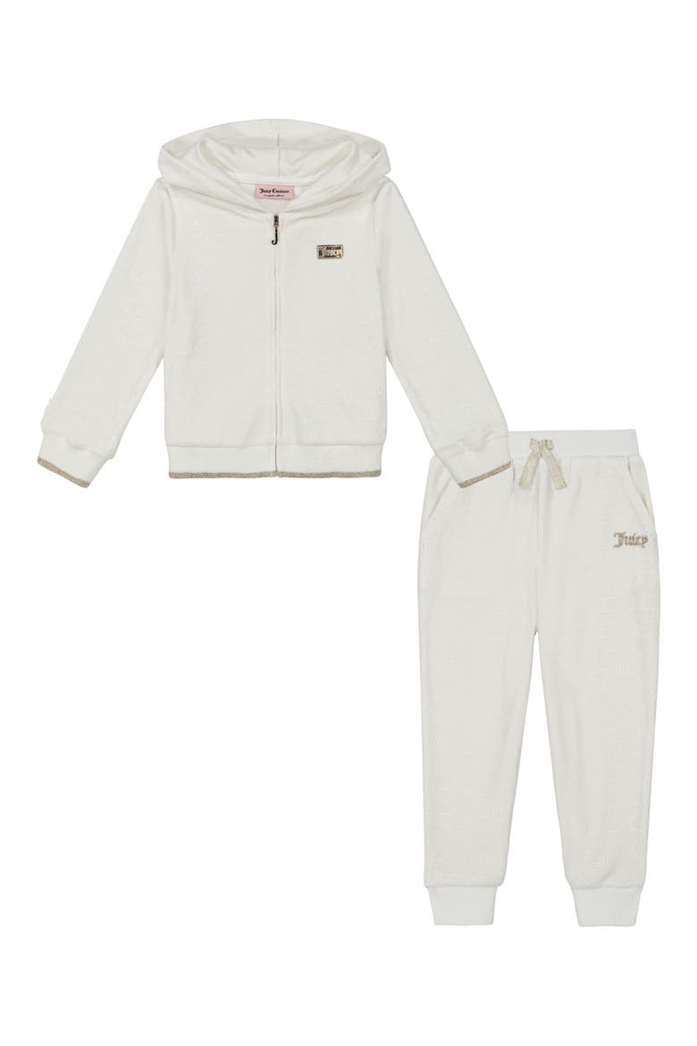 Kids' Glitz Velour Zip Hoodie & Pants Set, Main, color, CREAM