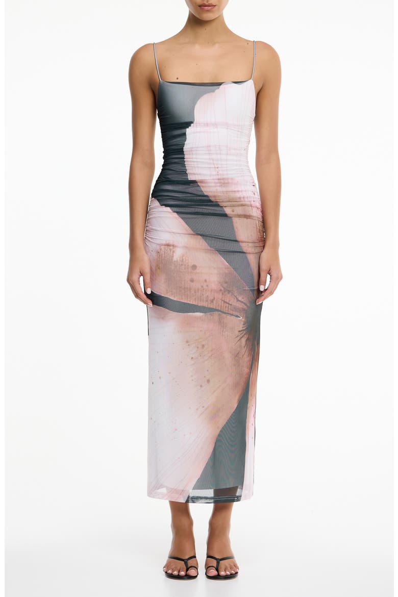 Verona Abstract Print Mesh Body-Con Dress, Main, color, CHARCOAL PETAL GARDEN