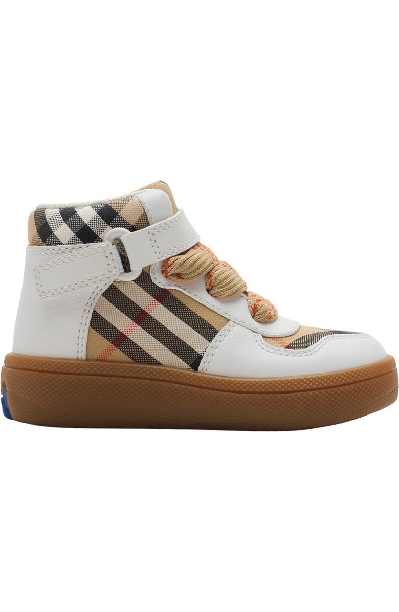 Burberry Check and Leather High-top Sneakers, Main, color, Sand