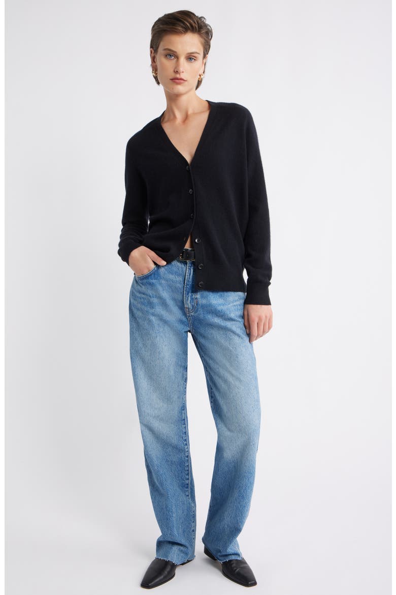 Cashmere V-Neck Cardigan, Alternate, color, BLACK ROCK
