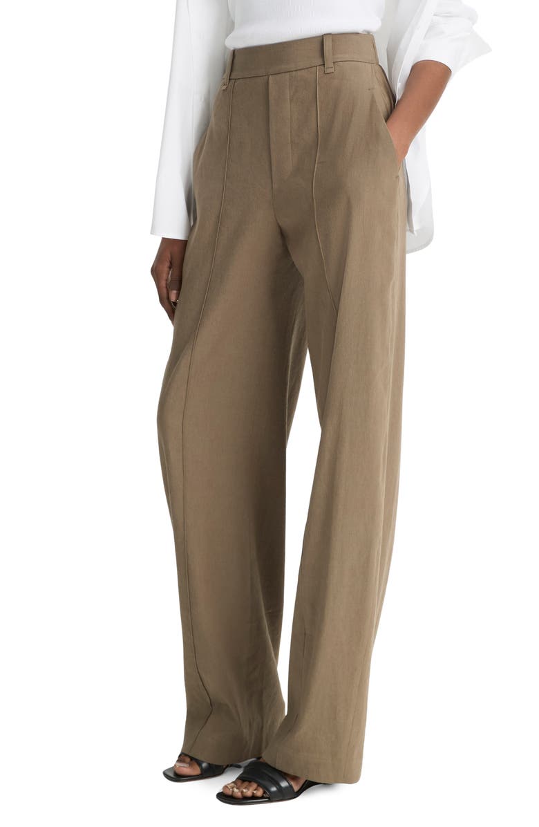 Vince High Waist Pull-On Stretch Linen Blend Pants, Alternate, color, Moss Smoke
