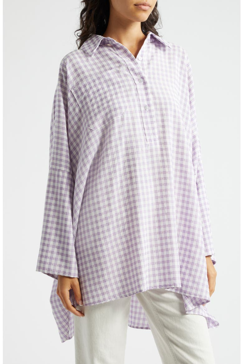 Gingham Check Oversize Shirt, Alternate, color, PURPLE WHITE