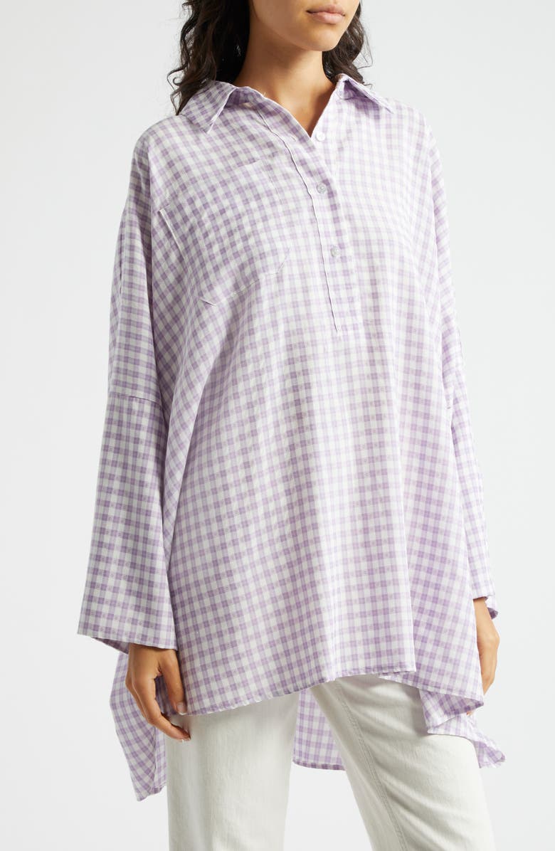 La Vie Style House Gingham Check Oversize Shirt, Alternate, color, Purple White