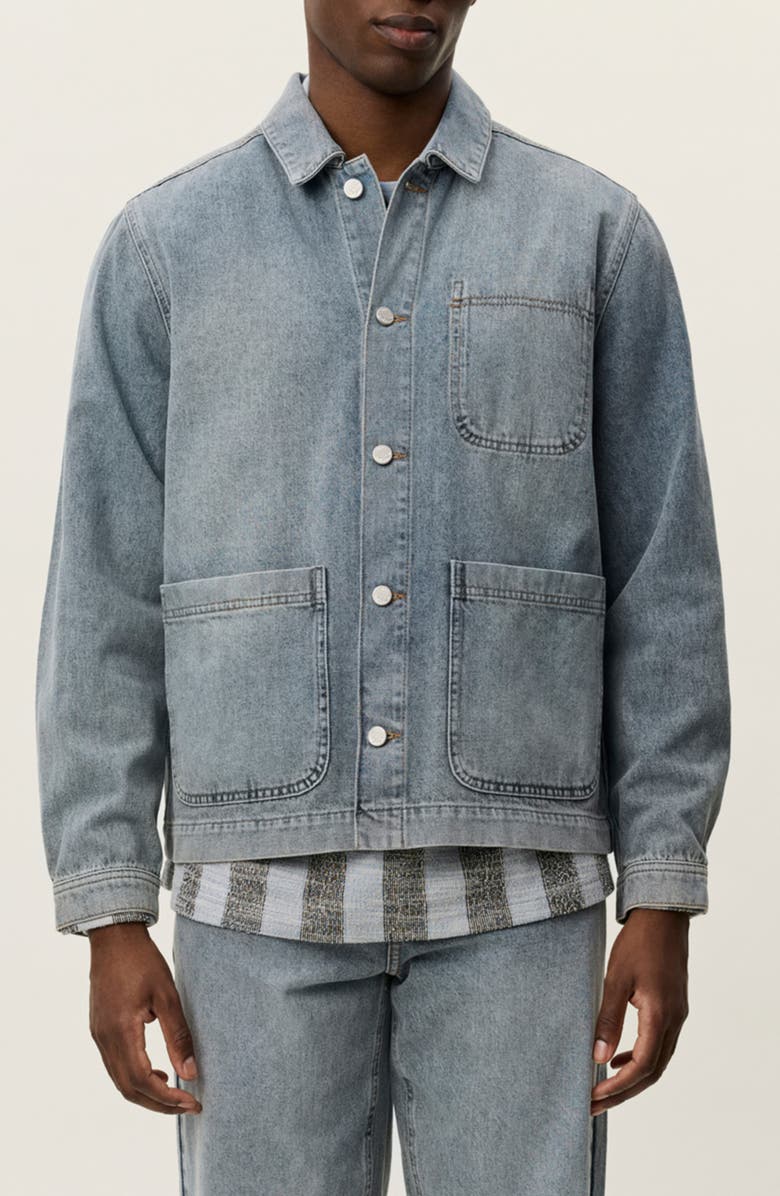 Les Deux Layton Washed Denim Overshirt, Main, color, Light Indigo Wash