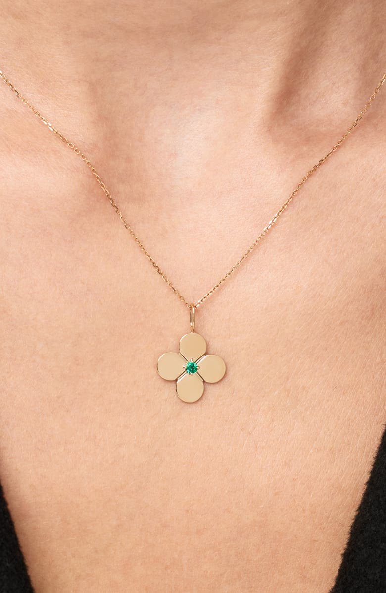Ana Luisa Solid Yellow Gold - Large Flower Charm Necklace, Alternate, color, Emerald