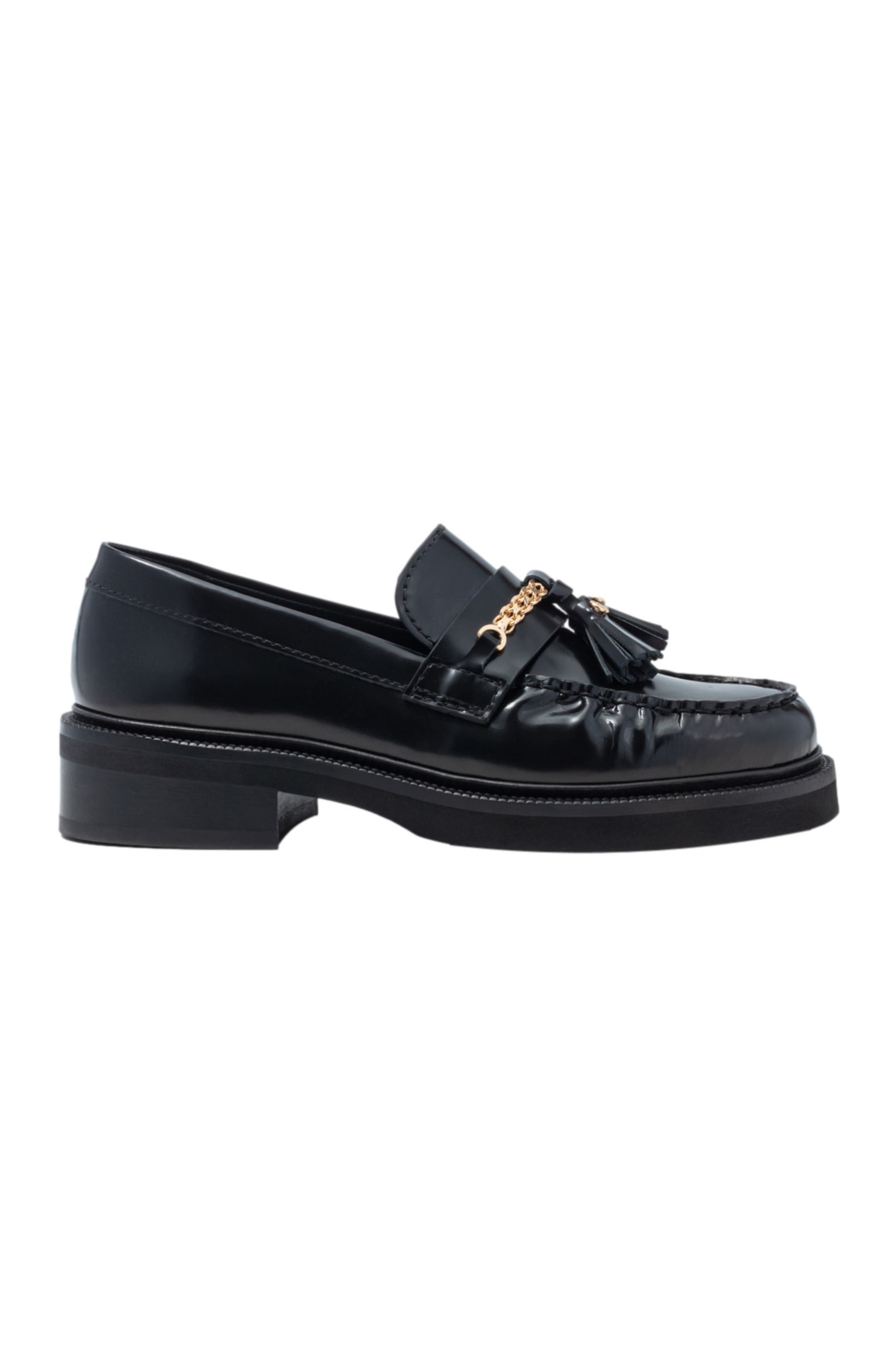 Pleated-edge leather loafers, Main, color, Black