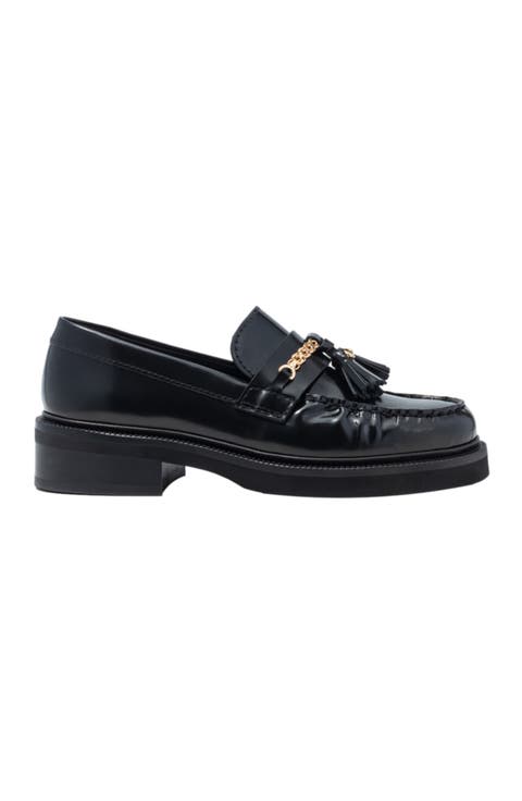 Pleated-edge leather loafers