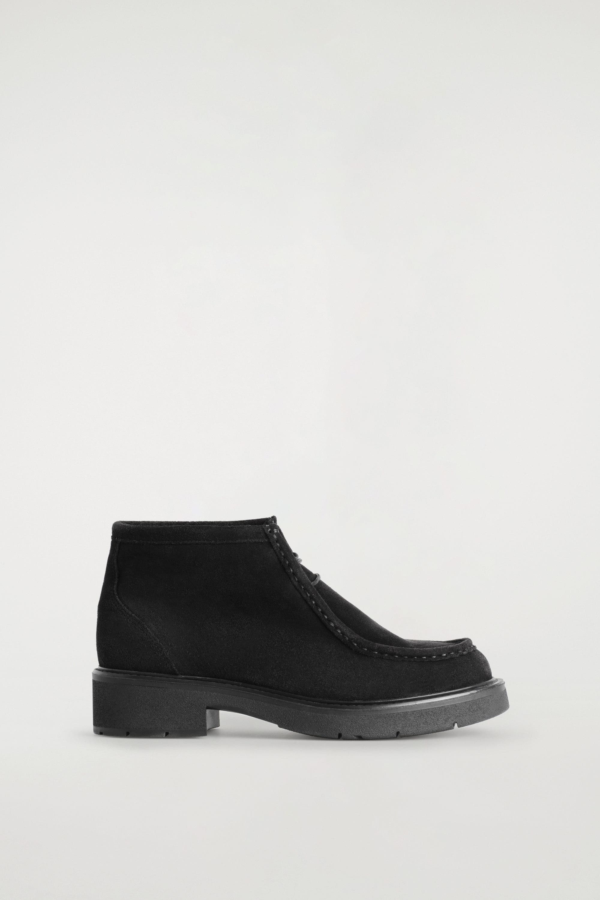 COS Lace-Up Suede Ankle Boots, Main, color, Black
