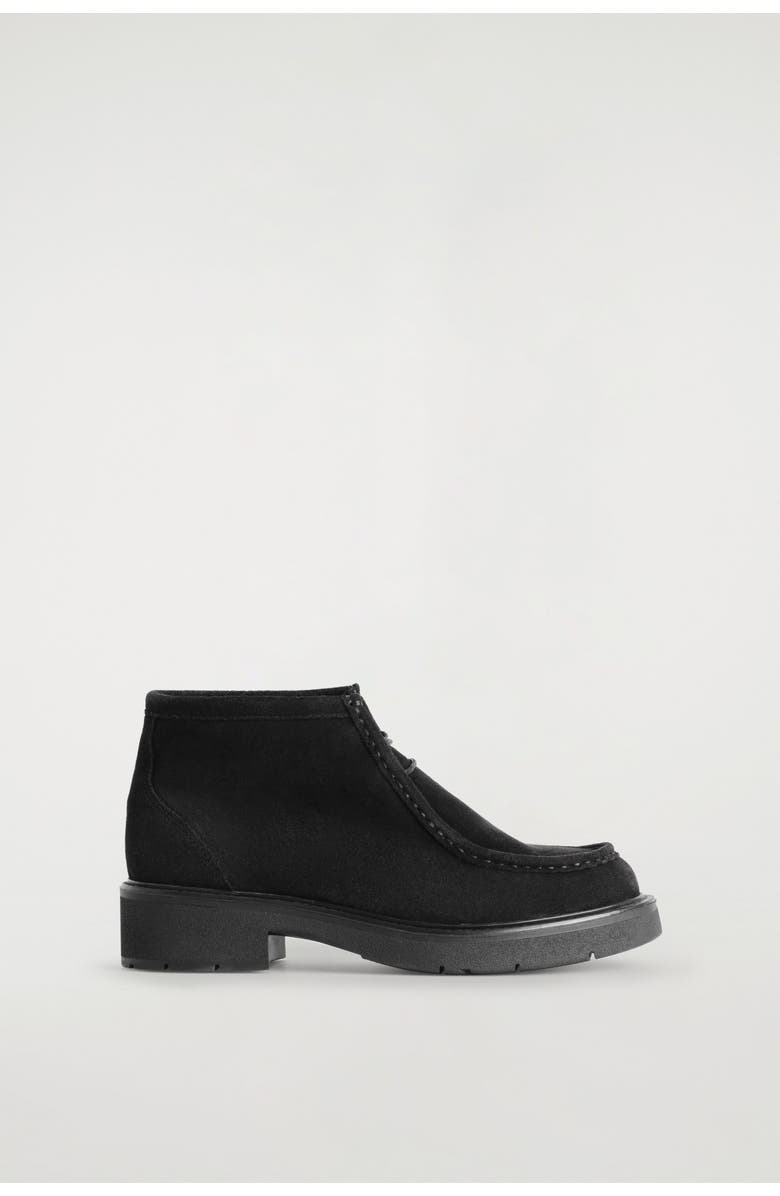 COS Lace-Up Suede Ankle Boots, Main, color, Black