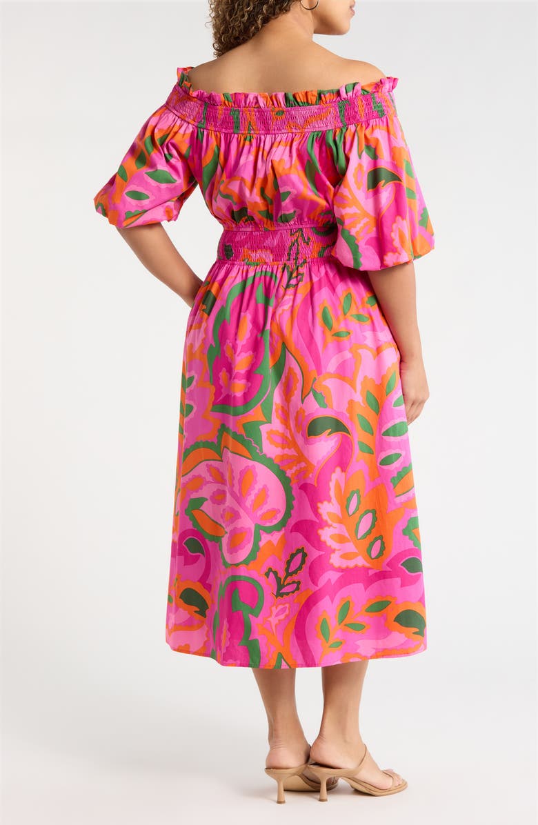 SUGARLIPS Magna Town Off the Shoulder Cotton Midi Dress, Alternate, color, Pink-Multi